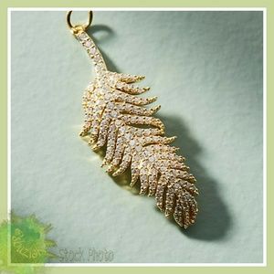 Anthro Glass Stone Embellished Feather Pendant